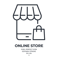 Ecommerce and online store editable stroke outline icon isolated on white background flat vector illustration. Pixel perfect. 64 x 64.