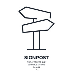 Signpost editable stroke outline icon isolated on white background flat vector illustration. Pixel perfect. 64 x 64. © lanastace