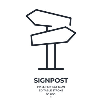 Naklejki Signpost editable stroke outline icon isolated on white background flat vector illustration. Pixel perfect. 64 x 64.