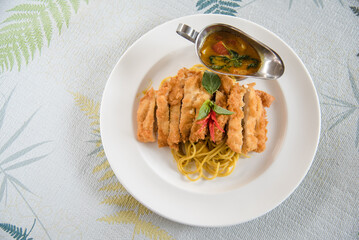 Delicious curry with pork cutlet  thai food.