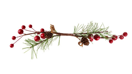 Fir branch, with branches of red berries and snow isolated. christmas tree.Christmas green spruce branch,   decoration red berries holly. green fir tree branch, isolated on transparent background png - Powered by Adobe