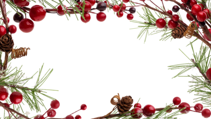 Fir branch, with branches of red berries and snow isolated. christmas tree.Christmas green spruce branch,   decoration red berries holly. green fir tree branch, isolated on transparent background png