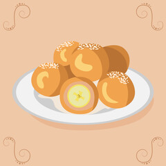 Chuchur Pisang. Malaysian cuisine. National dessert with banana. Asian food.