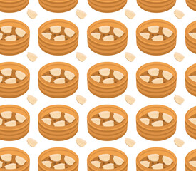 Dim Sum. Malaysian food. national dumplings. Seamless pattern in vector. Asian cuisine.