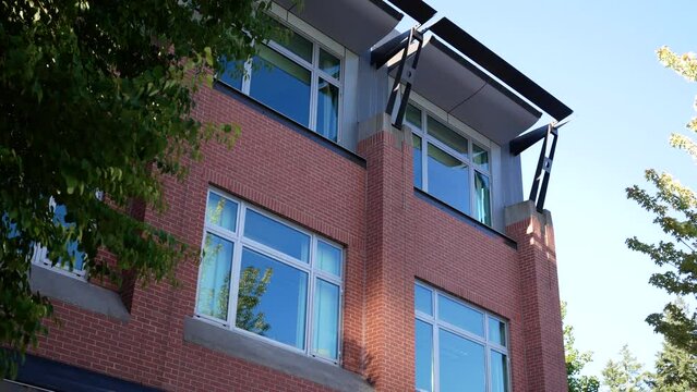 Coner shot of modern new buildings in blue sky with 4k resolution
