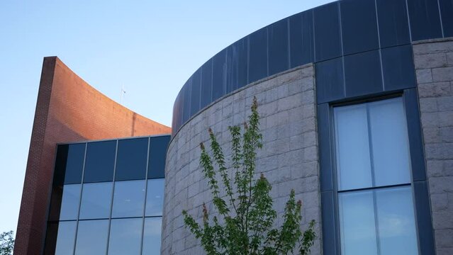 Coner shot of modern new buildings in blue sky with 4k resolution