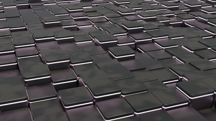 Fototapeta premium Scène abstraite en 3D Noir et Violette. Cubes flottants avec une lumière. Fond pour illustrations