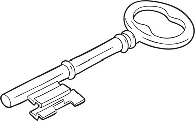 Hand drawn key icon. Vector illustration isolated on white background. Doodle style. Key to a door or safe.
