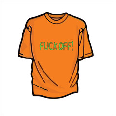 Men's white and black t-shirt with short sleeve mockup. Front view. Vector template. LOGO : FUCK OFF!