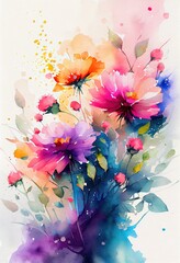 Beautiful flowers, watercolour painting. Generative art