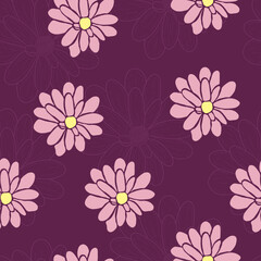 Vector Pastel Kimono Flowers on Dark Purple Seamless Pattern