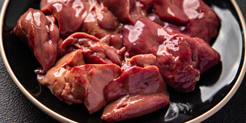 raw chicken liver offal meal food snack on the table copy space food background rustic top view