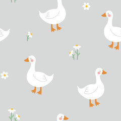 cute white swan goose seamless pattern vector background - 552279817