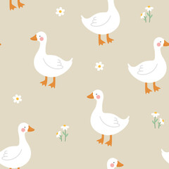 cute white swan goose seamless pattern vector background - 552279836