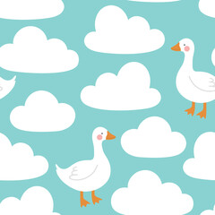 cute white swan goose seamless pattern vector background