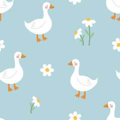 cute white swan goose seamless pattern vector background - 552279867
