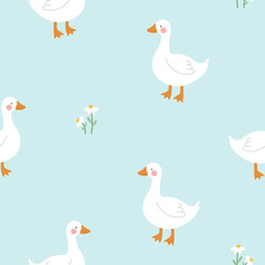 cute white swan goose seamless pattern vector background