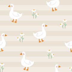 cute white swan goose seamless pattern vector background - 552279883