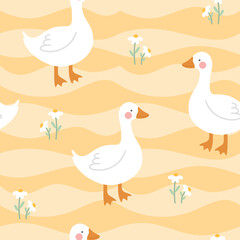 Obraz na płótnie Canvas cute white swan goose seamless pattern vector background