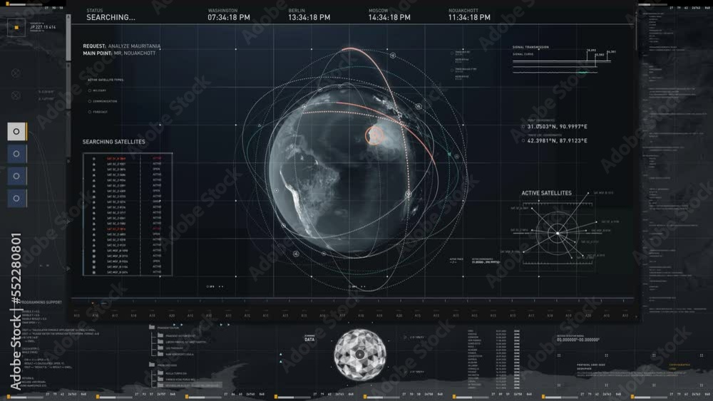 Wall mural planetary tracking interface used by military forces. planetary tracking interface is searching for 