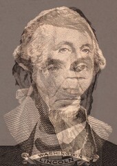 Double exposure of Portrait of U.S. president Abraham Lincoln and George Washington