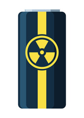 Toxic chemical barrel. Steel tank with dangerous waste. Container with radiation icon in flat style. Dangerous substance. Storage of nuclear components