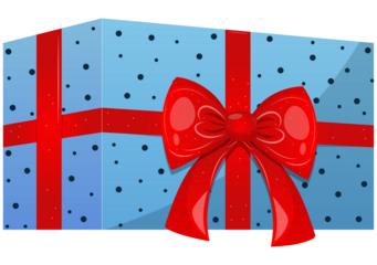 Christmas and Birthday colorful gift box with Ribbon. Red and blue box with navy dots for presents. Cartoon wrapped Christmas gift box, winter holidays presents. Birthday present. Birthday gift box 
