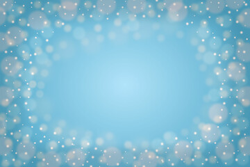 Holiday Celebration Banner on Snowy Blue & White Blurred Background With Snowflakes - Center Space For Text
