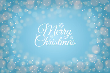 Merry Christmas Holiday Banner on Snowy Blue With Blurred Snowflake Background
