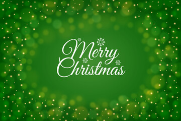 Merry Christmas Holiday Banner on Forest Green Blurred Background