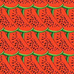 Watermelon. Berry - watermelon. Illustration of watermelon slices. Illustrations for postcards, scrapbooking. Seamless pattern.