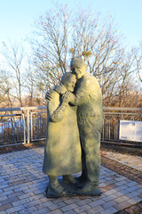 Monument to Ukrainian Mokrin Yurzuk and Italian prisoner of war Luigi Pedutto in Kyiv