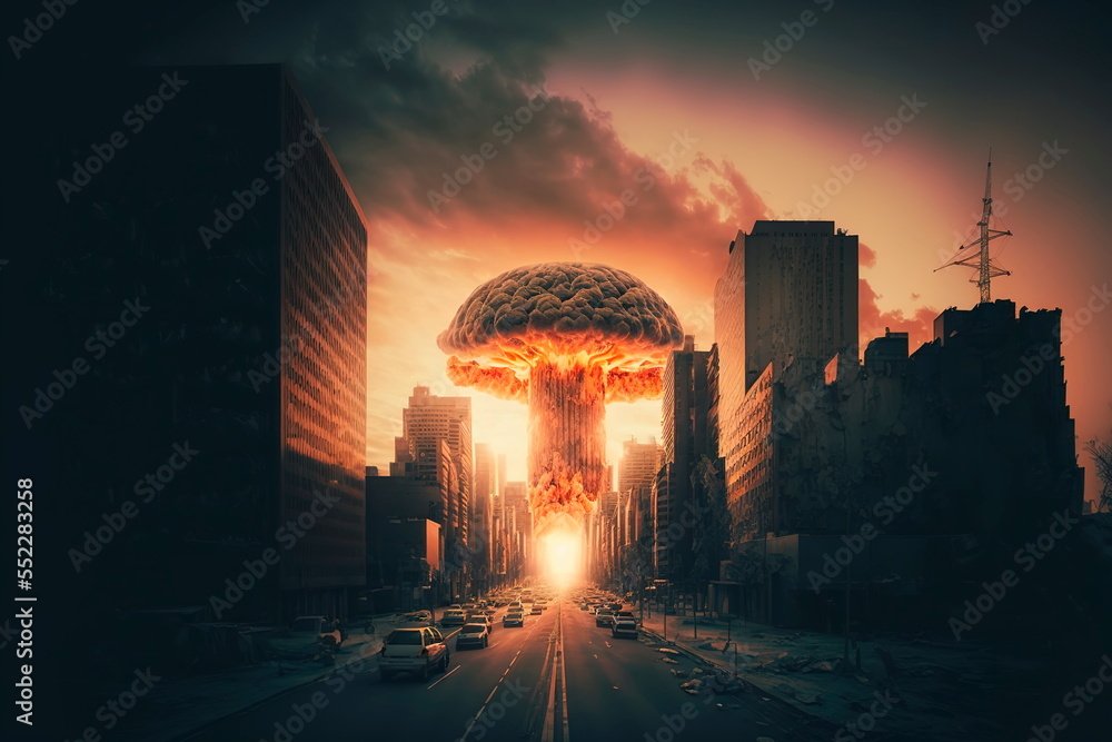 Wall mural The explosion nuclear bomb in town - Wall murals