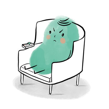 angry character is holding remote control