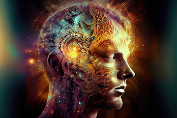 Esoteric spiritual akashic meditation and enlightment concept illustration (Generative AI)