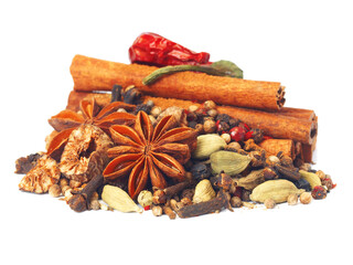 Spices star anise and cinnamon isolated