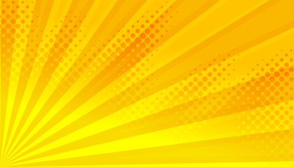 Obraz premium Yellow comic background with sun burst and dot halftone