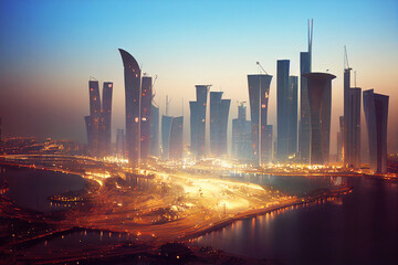 skyscrapers in Doha  Qatar  3 d illustration