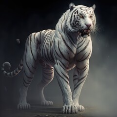 White albino tiger isolated on dark background with clipping path. Ai