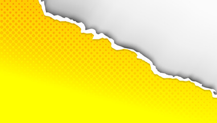 Obraz premium Pop art comic background with torn paper effect and dot halftone. Cartoon Vector Illustration
