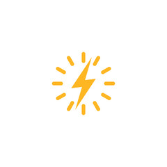 Yellow lightning bolt icon isolated on white background.