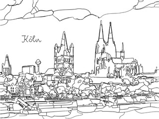 Fototapeta premium Cologne Germany, abstract outline sketch of the city