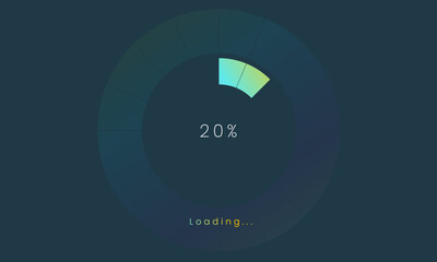 20 percent loading user interface, A Futuristic loading icon, colorful loading tap menu UI, use for Download progress, web design template, interface uploading design.