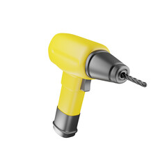 Cordless yellow drill screwdriver tool 3d. - obrazy, fototapety, plakaty