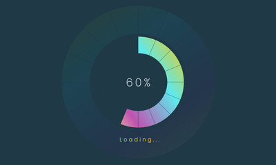 60 percent loading user interface, A Futuristic loading icon, colorful loading tap menu UI, use for Download progress, web design template, interface uploading design.