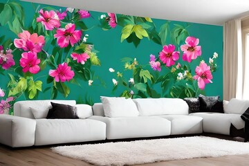 2493835308- Photo mock up,wall painting flower_ hipster living  read room interior design_ ### frame, border, ugly, fat, overwei 