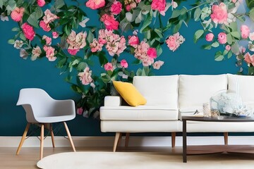 2493836308- Photo mock up,wall painting flower_ hipster living  read room interior design_ ### frame, border, ugly, fat, overwei 
