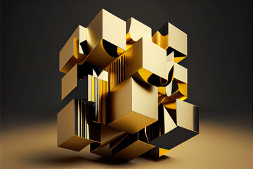 abstract golden background on black art deco style 3D illustration geometric elements and expensive golden tones, ai artwork
