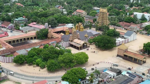 Aerial view of Nallur Kandaswamy temple, one of Sri Lanka's most sacred place of pilgrimage for Sri Lankan Hindus.