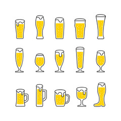 Beer with bubbles in glasses and mugs isolated PNG